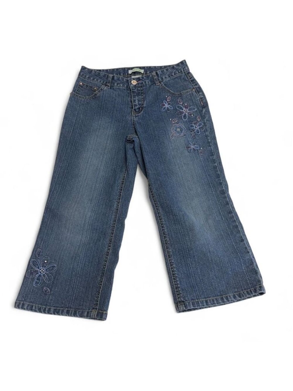 Vintage Y2K Circo Floral Embroidered Cropped Jeans Capris Youth Girls 10/12